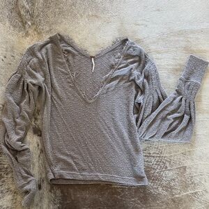 Free People Gray V-Neck Textured Women's Top